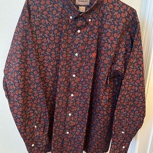 Ariat Men's Dark Blue and Red Patterned Shirt